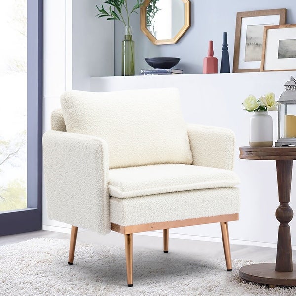 Mid-Century Modern Accent Chair with Metal Legs for Living Room， Tufted Chaise Lounge Chair Comfy Upholstered Arm Chair