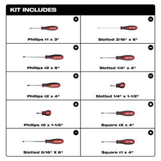 MW Screwdriver Set with Fastback Folding Utility Knife with Blade Storage and Compact Folding Utility Knife (12-Piece) 48-22-2710-48-22-1503