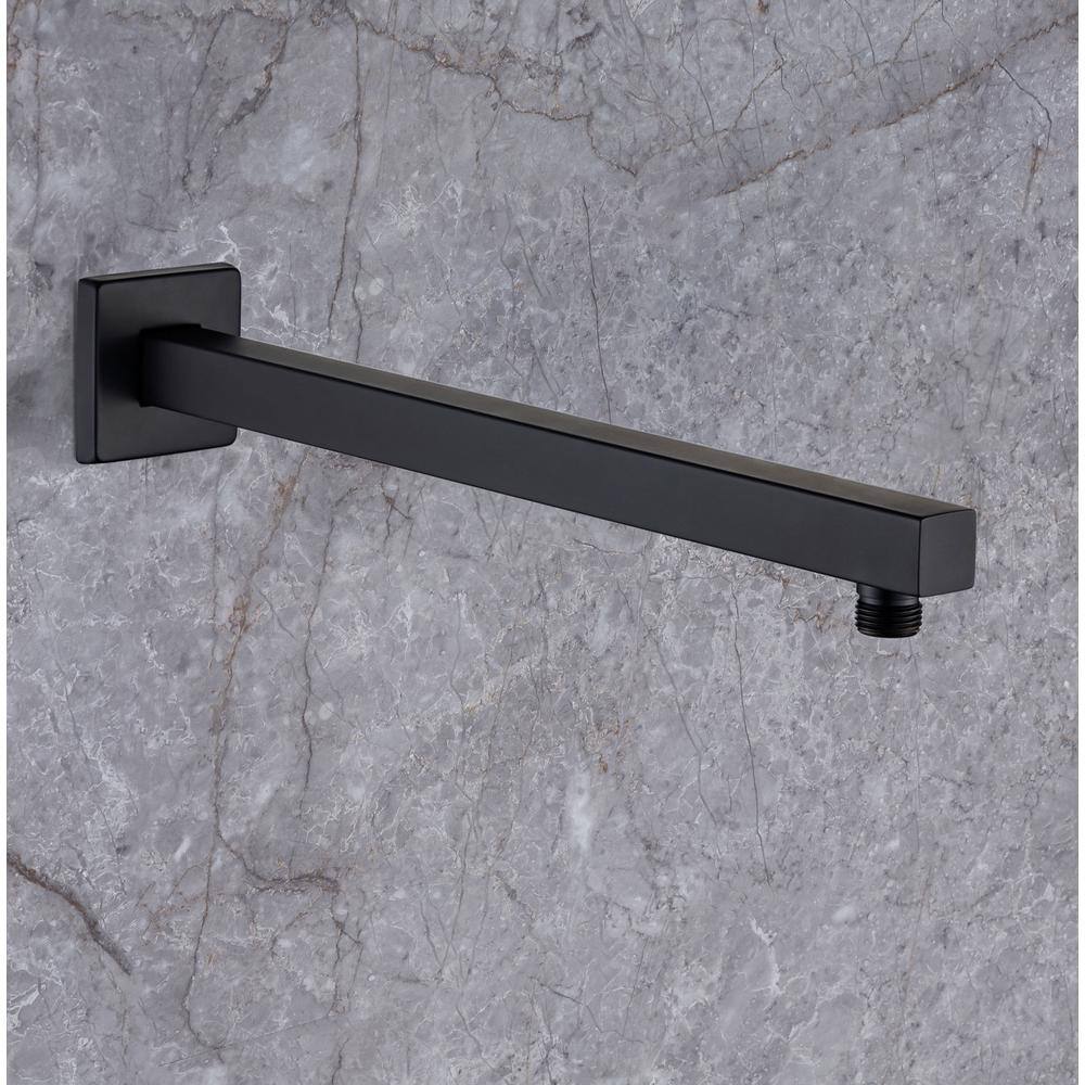 RAINLEX 16 in. Square Wall Mount Shower Arm and Flange in Matte Black L1H