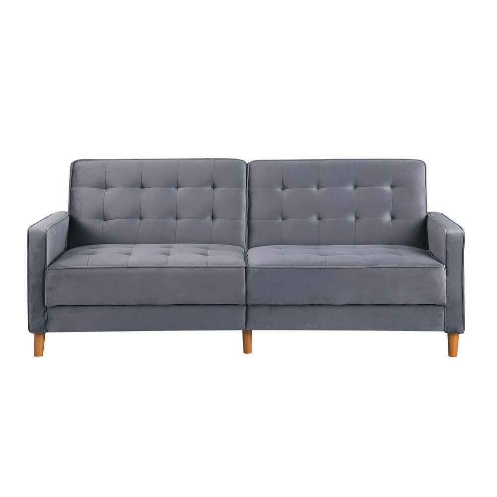 Modern Velvet Upholstered Sofa Bed Adjuastable Reclining Sofa with Split Tufted Back and Wooden Legs