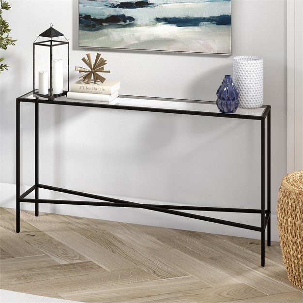 Black Bronze Console Table With Glass Tabletop Henn amp hart