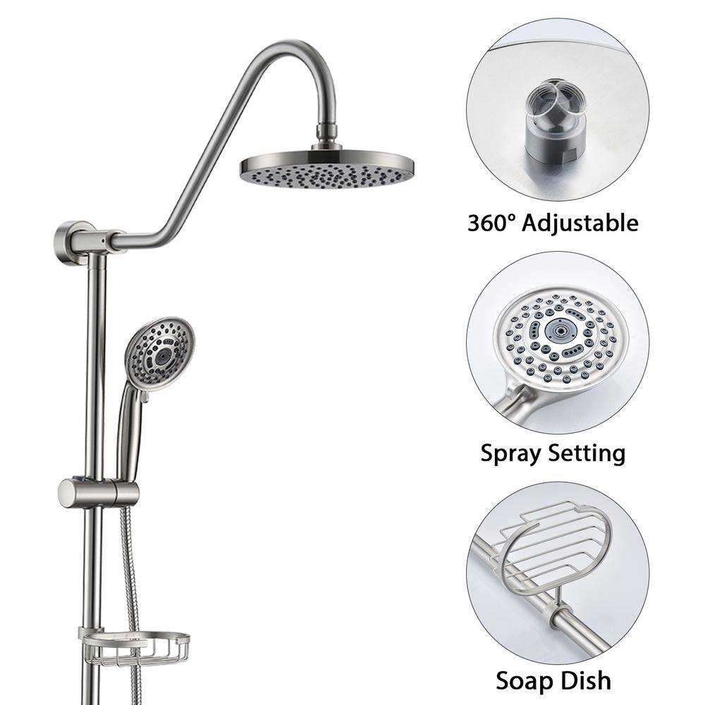 FORCLOVER Single-Handle 3-Spray Patterns Round 8 in. Detachable Shower Head Shower Faucet in Brushed Nickel with Rack MONMKE21BN