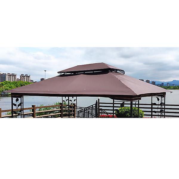 13x10 Ft Patio Double Roof Gazebo Replacement Canopy Top Fabric，brown 12822