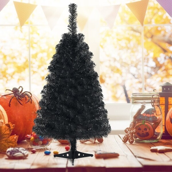 36 Inch Unlit Artificial Christmas Halloween Mini Tree with Plastic Stand