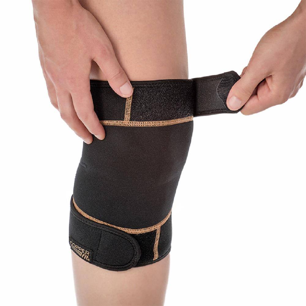 COPPER FIT Rapid Relief One Size Fits Most Copper Infused Adjustable Compression Knee Wrap with Gel-Pack in Black CFRRKNW