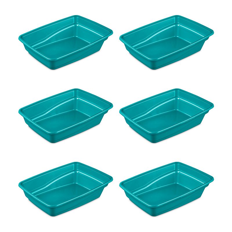 Sterilite 13033W06 Lg Frame Cat Litter Pan with Low Entrance， Sea Going (6 Pack)