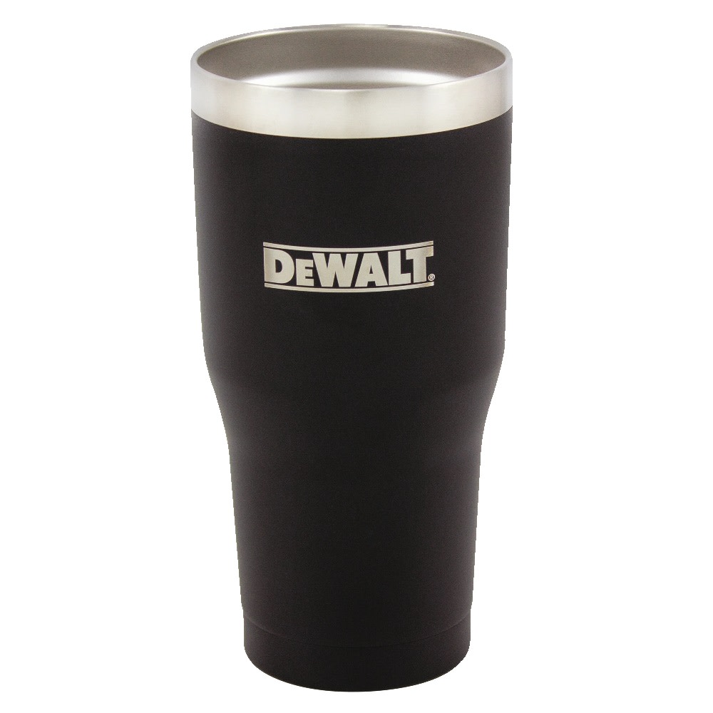 30oz Black Powder Coated Tumbler with DEWALT logo ;