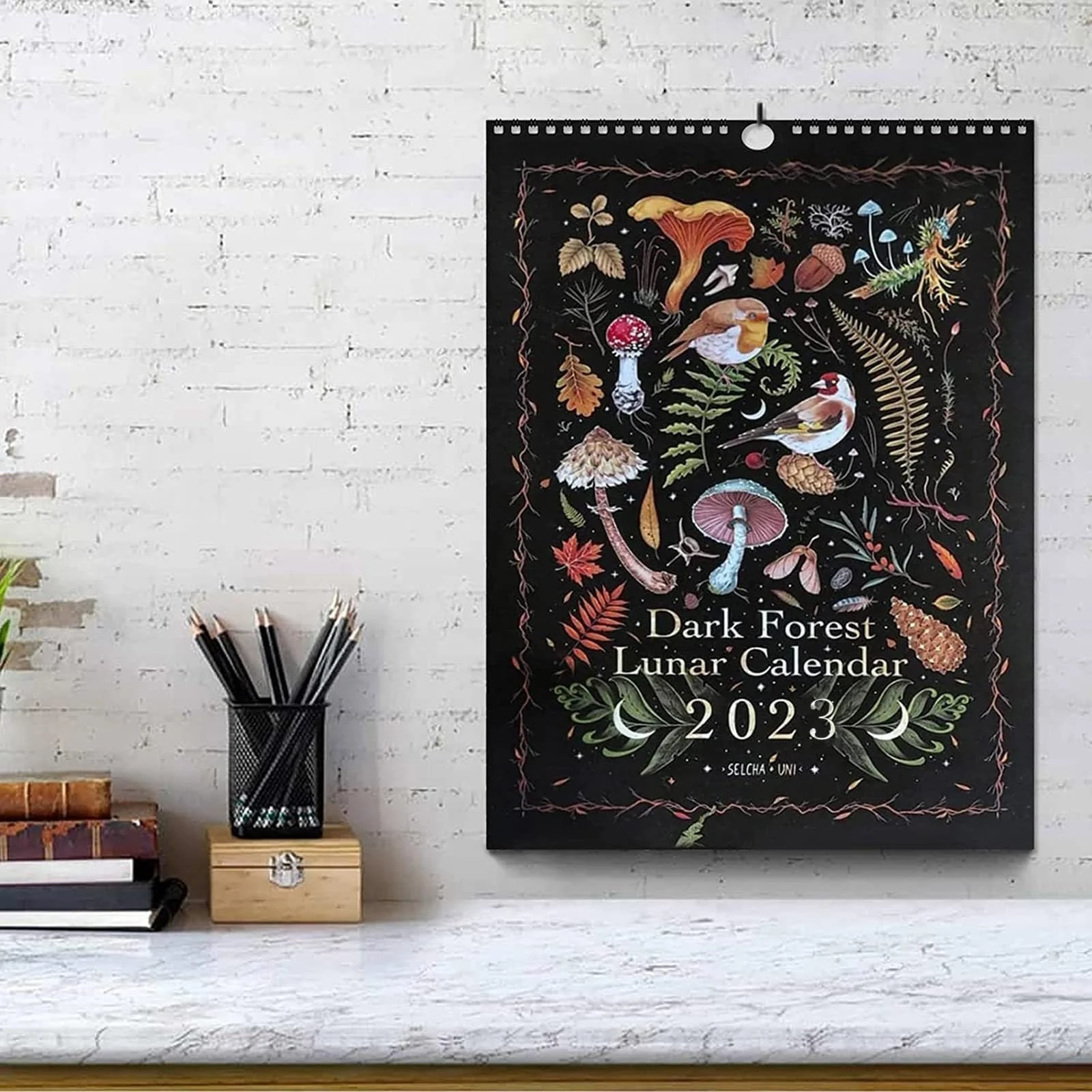 Dark Forest Lunar Calendar 2023 Wall Animal Calendars with 12 Original Illustrations