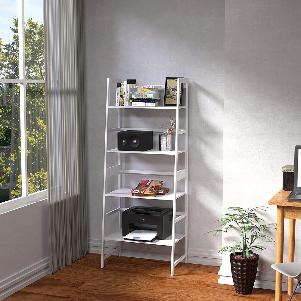 4 Tier Ladder Shelf Bookcase  Modern Open Bookshelf for Bedroom  Living Room  Office