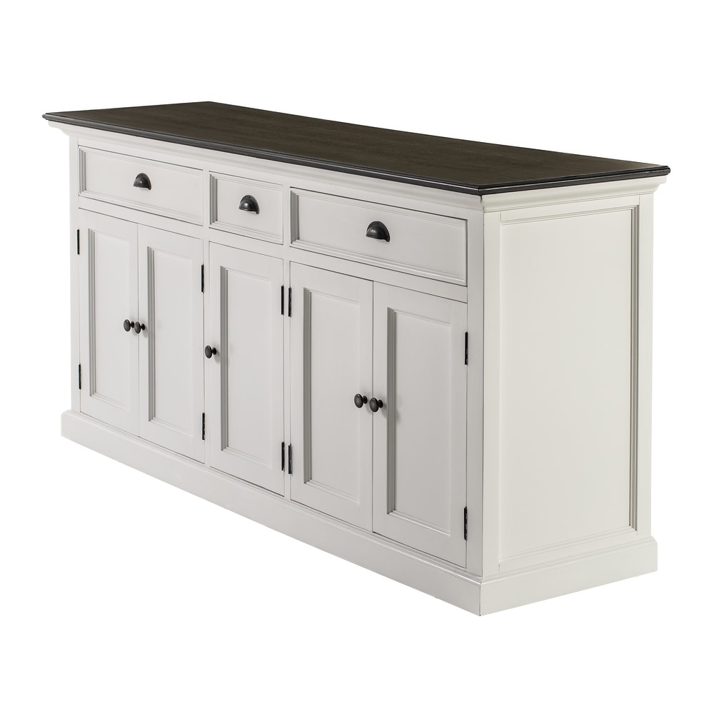 NovaSolo Halifax Contrast Farmhouse White   Black Buffet  Solid Mahogany Frame  70.87 x 19.69 x 33.46