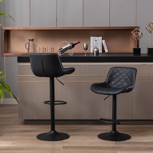 Set of 2 Swivel PU Bar Stools with Footrest and Base