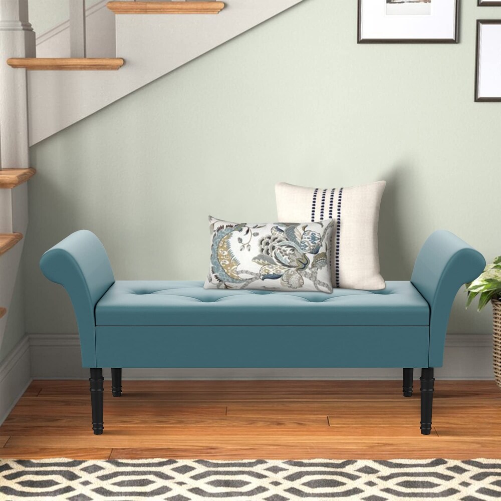 Storage Ottoman Bench with Arms Upholstered Tufted Storage Bench for Bedroom Entryway Bench Footstool with Large Storage