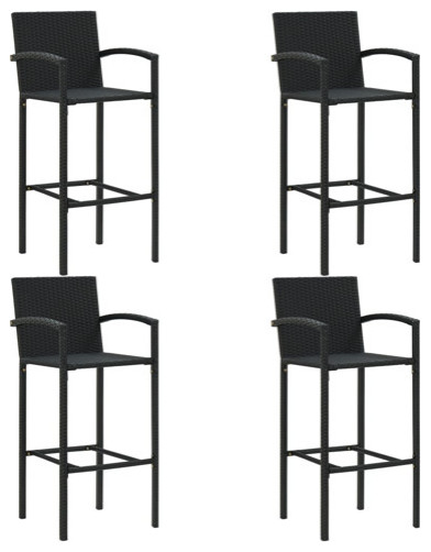 vidaXL Patio Bar Set with Armrest 5 Piece Poly Rattan Black Bistro Dining   Tropical   Outdoor Pub And Bistro Sets   by vidaXL LLC  Houzz