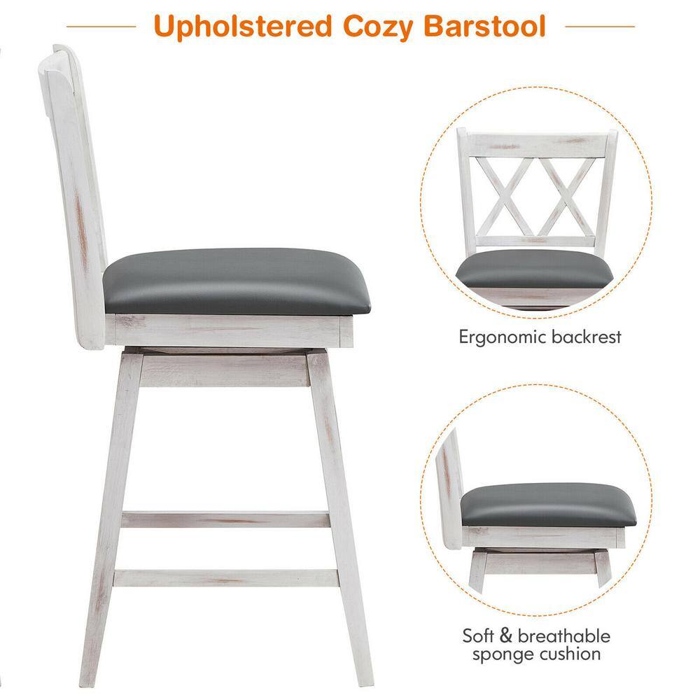 Gymax 38 in. H (Set of 2) Barstools Swivel Counter Height Chairs wRubber Wood Legs White GYM07352