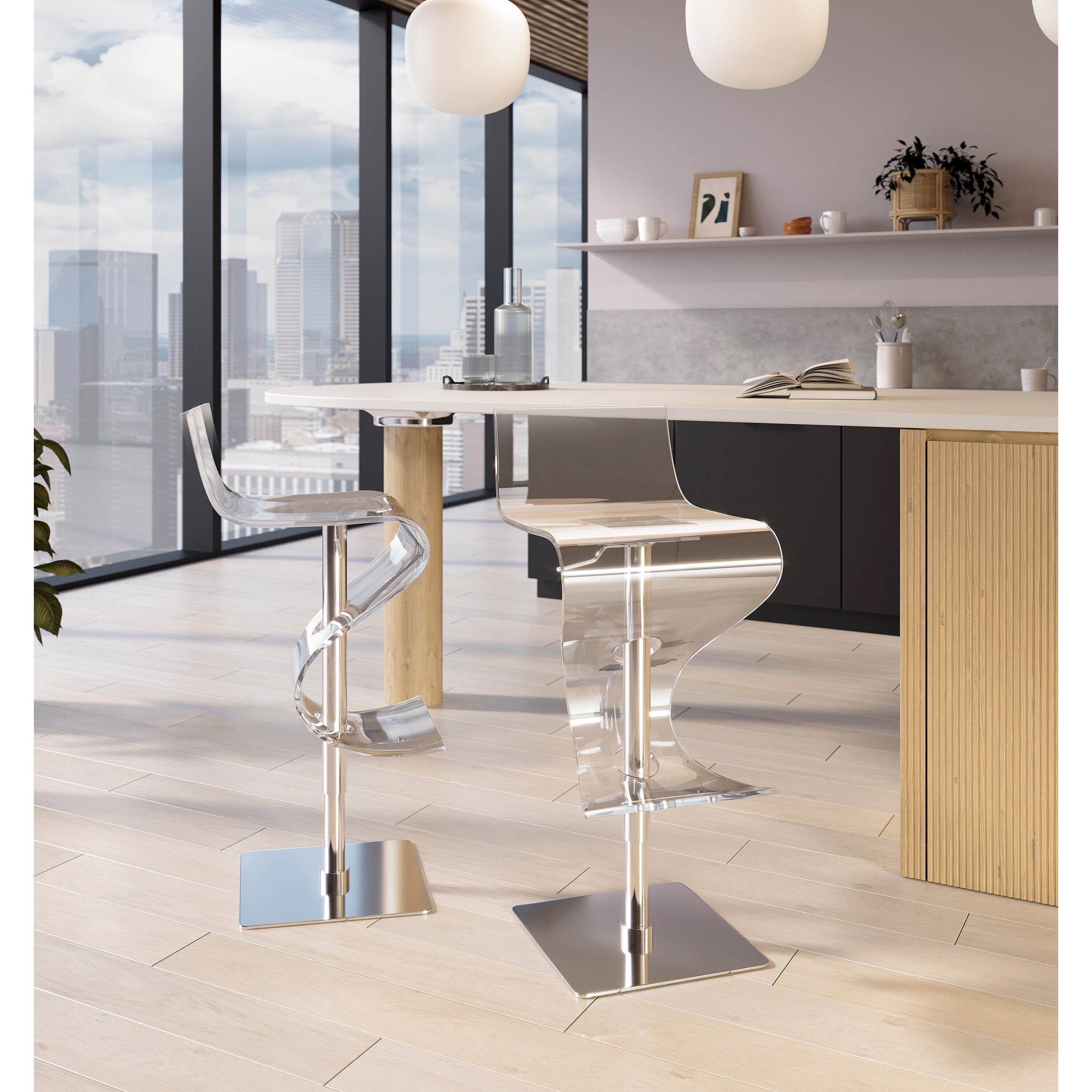 Viva Clear Acrylic Adjustable Height Bar Stool