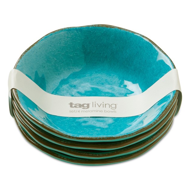 Tagltd 10oz 7 In Veranda Cracked Glazed Solid Ocean Blue Wavy Edge Melamine Serving Bowls 4 Pc Dishwasher Safe Indoor Outdoor