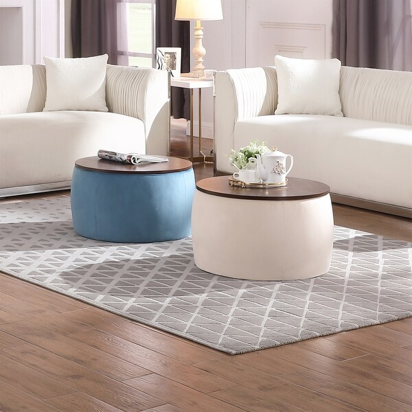 2 in 1 Combination Round Ottoman Set ，Coffee Table with Storage