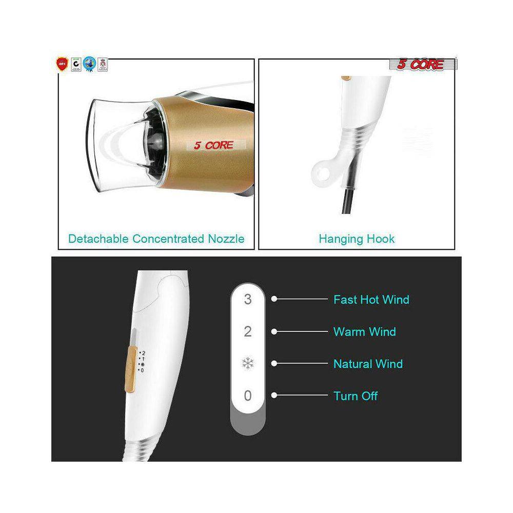 Aoibox 1875-Watt Lightweight Conditioner Home Hairdryer and Travel Hair Dryer Negative Ion Hair Dryer in White and Gold HDDB880