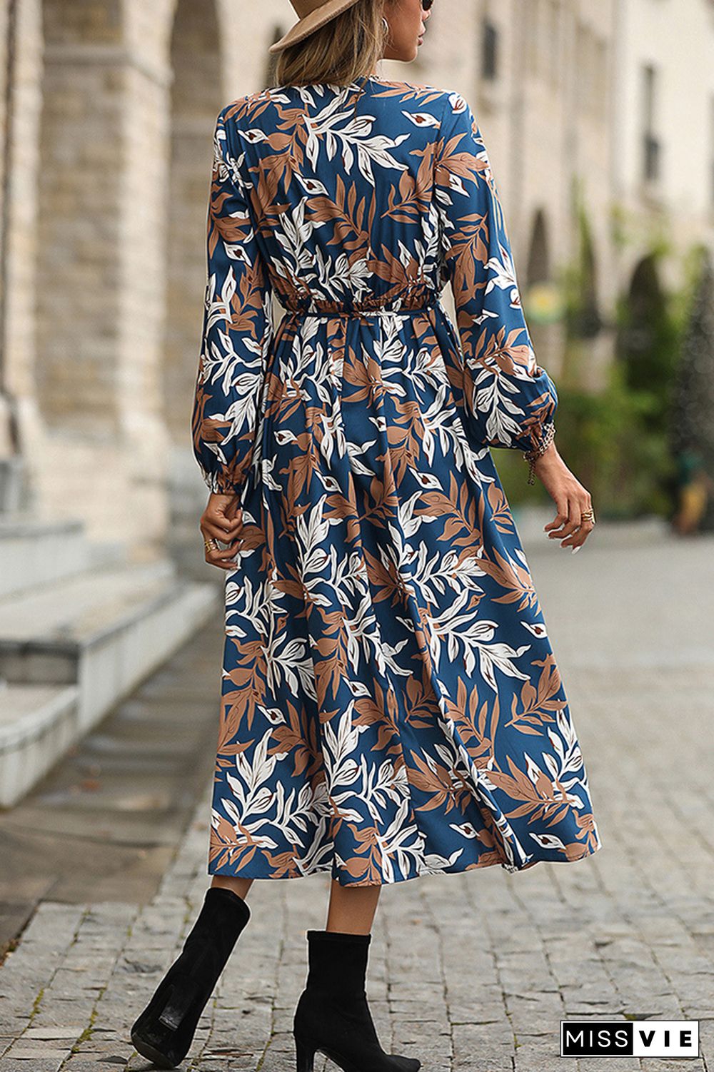 Elastic Waist Puff Sleeve Floral Long Dress