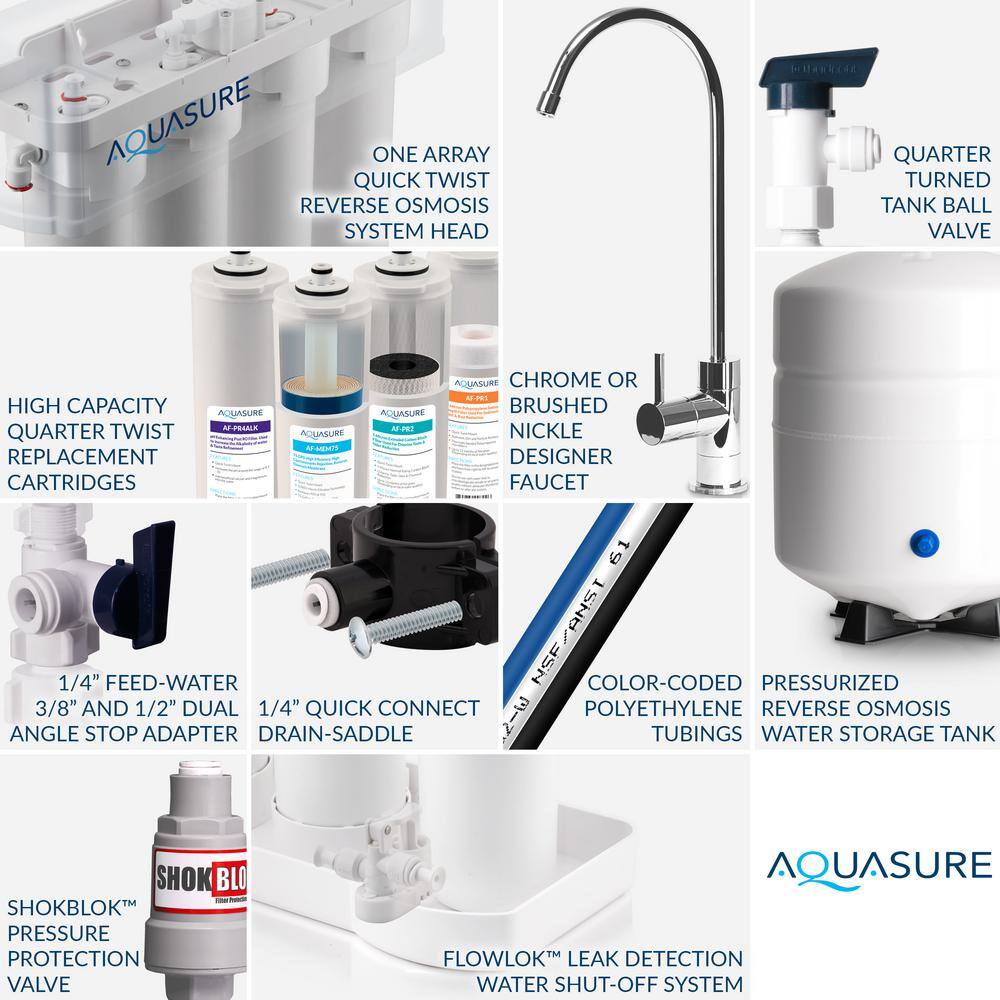 AQUASURE Premier Series Alkaline Remineralizing Reverse Osmosis Water Filtration System with Chrome Faucet AS-PR75AK