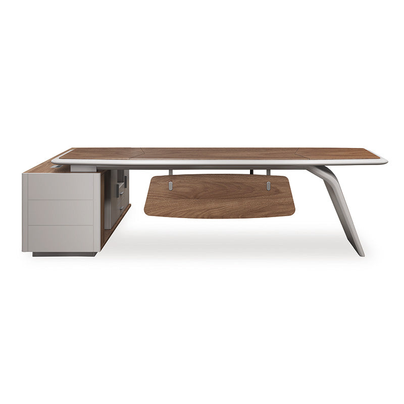 HUGO Executive Office Desk + Right Return - 240cm - Walnut + Ivory