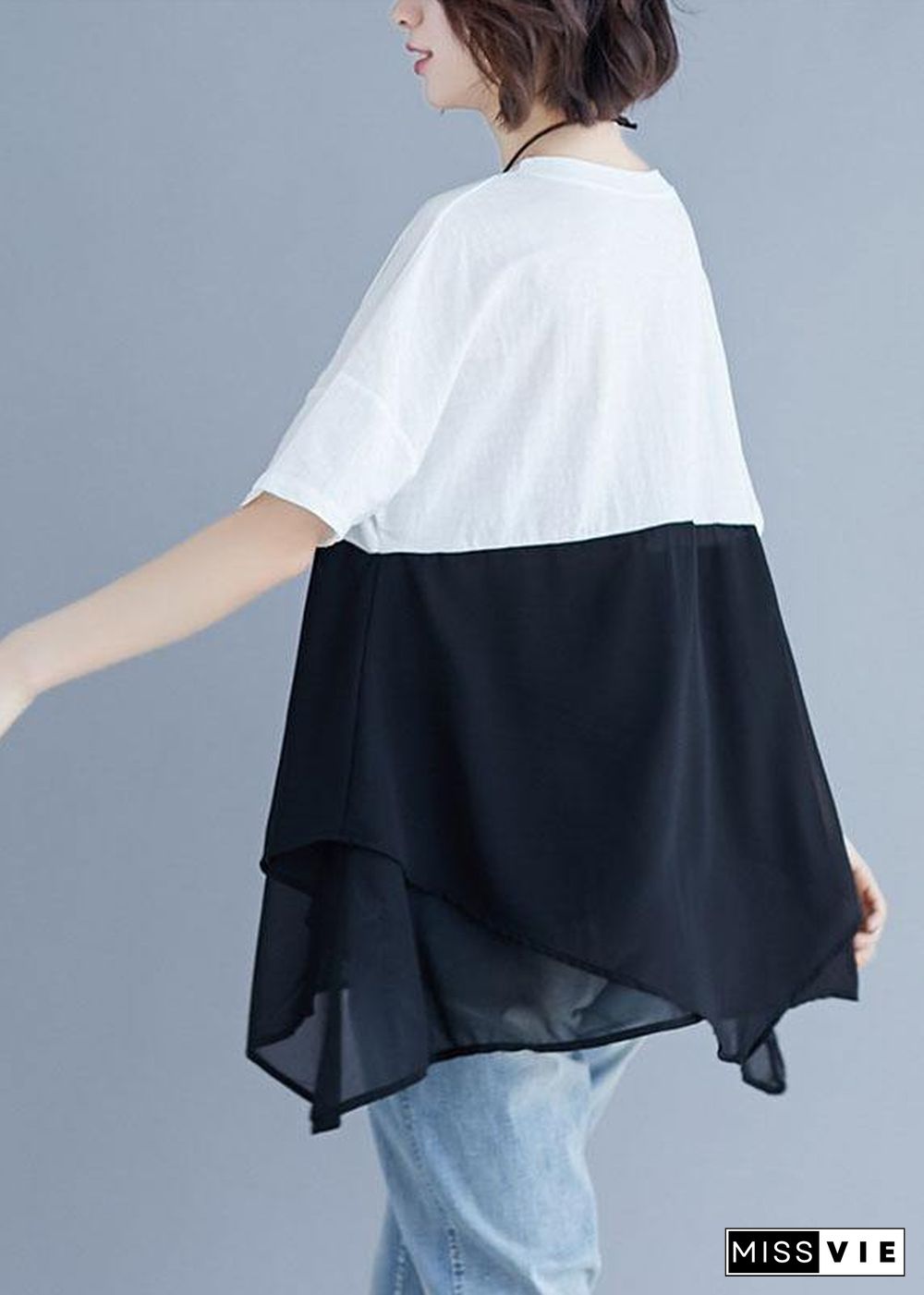 French o neck patchwork chiffon shirts women Inspiration white shirt summer