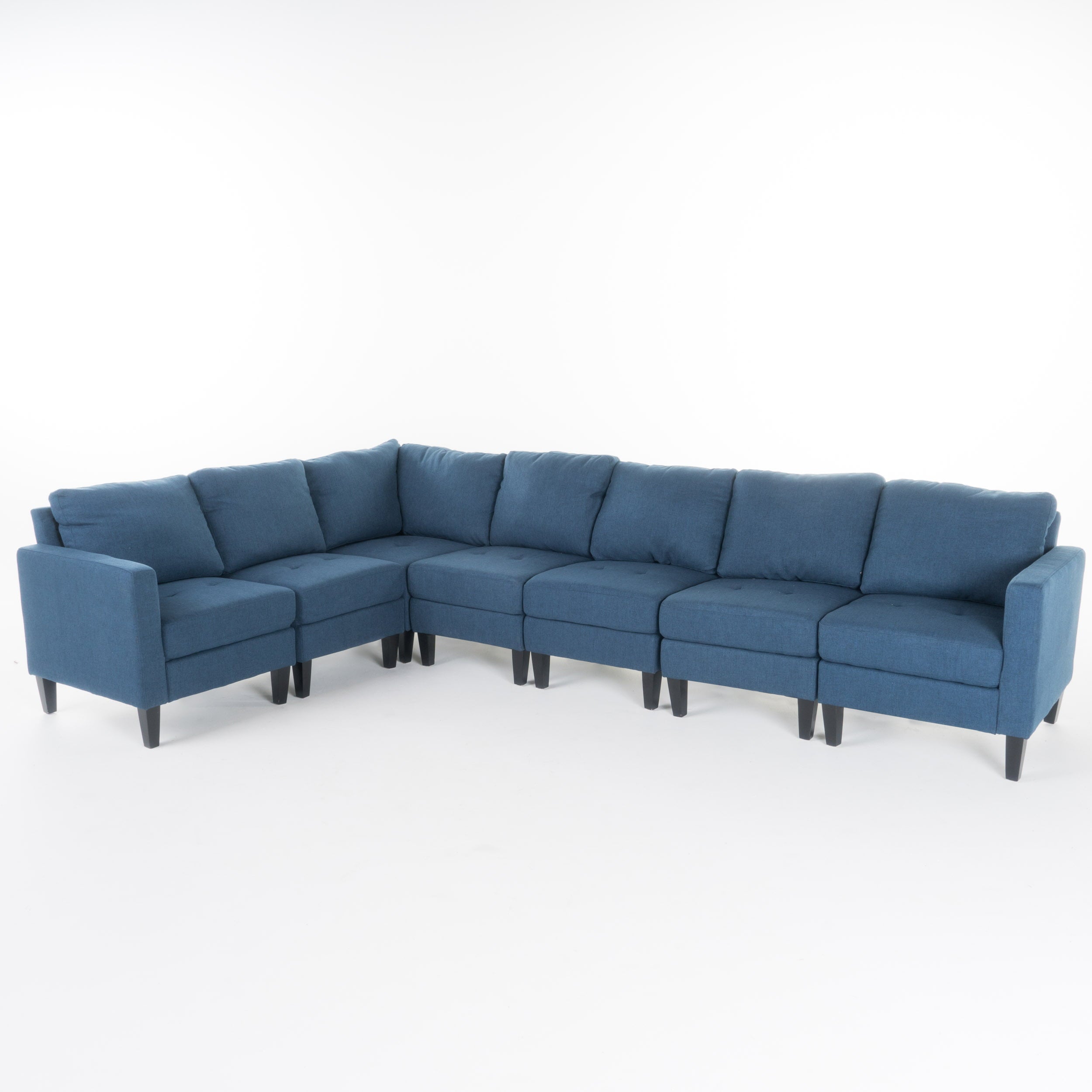 Carolina 7 Piece Fabric Sectional Couch, Dark Blue