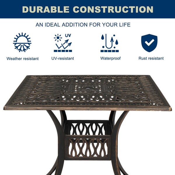 35 in. Outdoor Patio Square Cast Aluminum Table