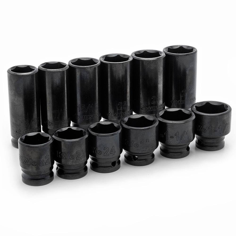 Husky 12 in. Drive SAEMetric Impact Socket Set with Impact Adapters (70-Piece) H70IMPSADPT