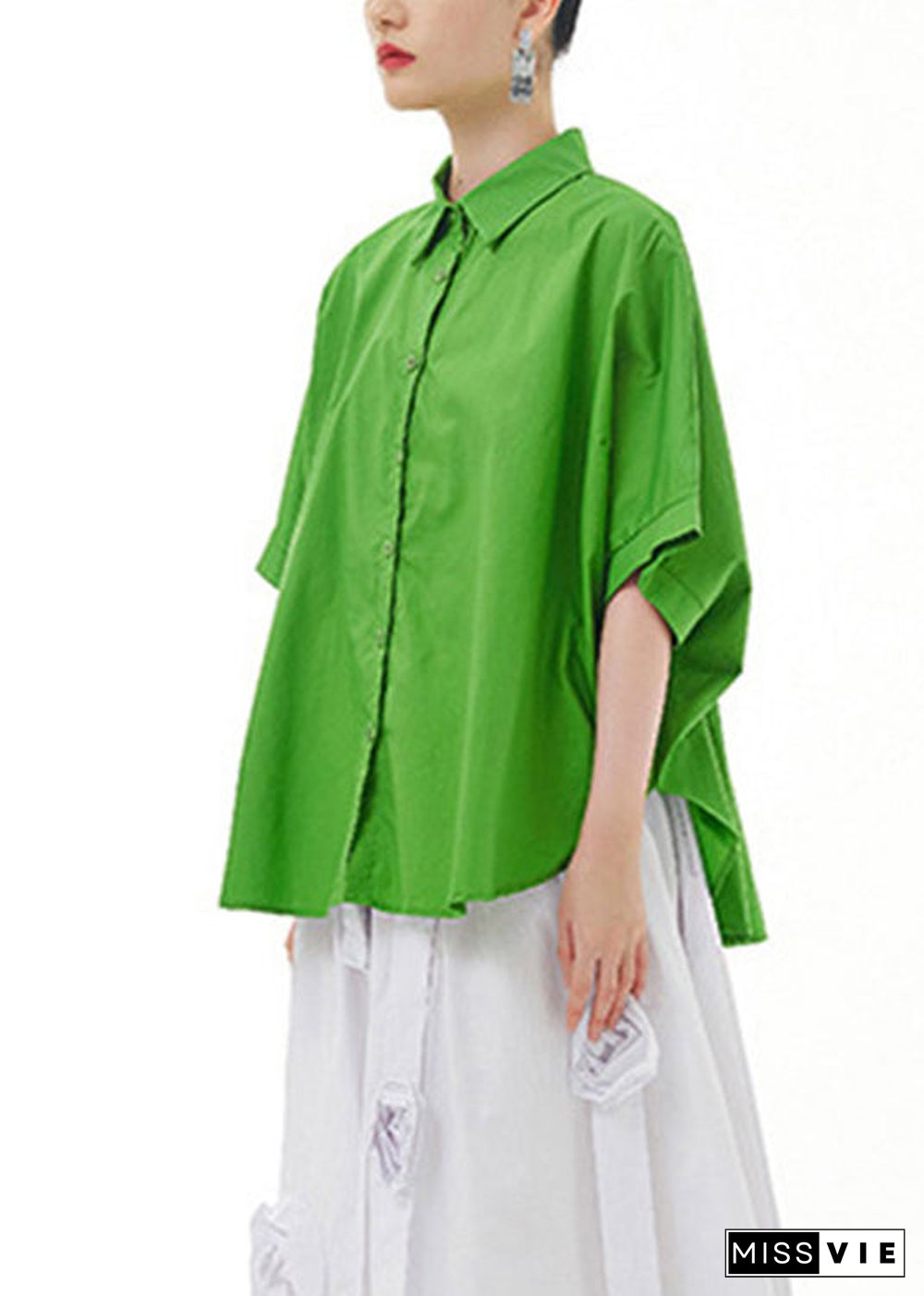 Green Side Open Cotton Shirt Short Sleeve