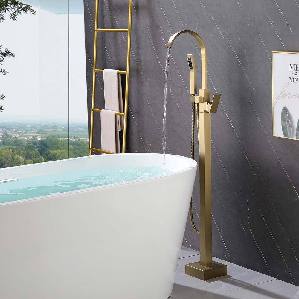 GIVING TREE Single-Handle Claw Foot Freestanding Tub Faucet with Pressure-Balanced Control with Hand Shower in Gold RMHDFAUC0032