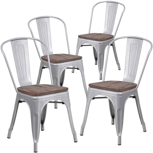 Wood Seat/ Galvanized Steel Stackable Chair (Set of 4) - 18