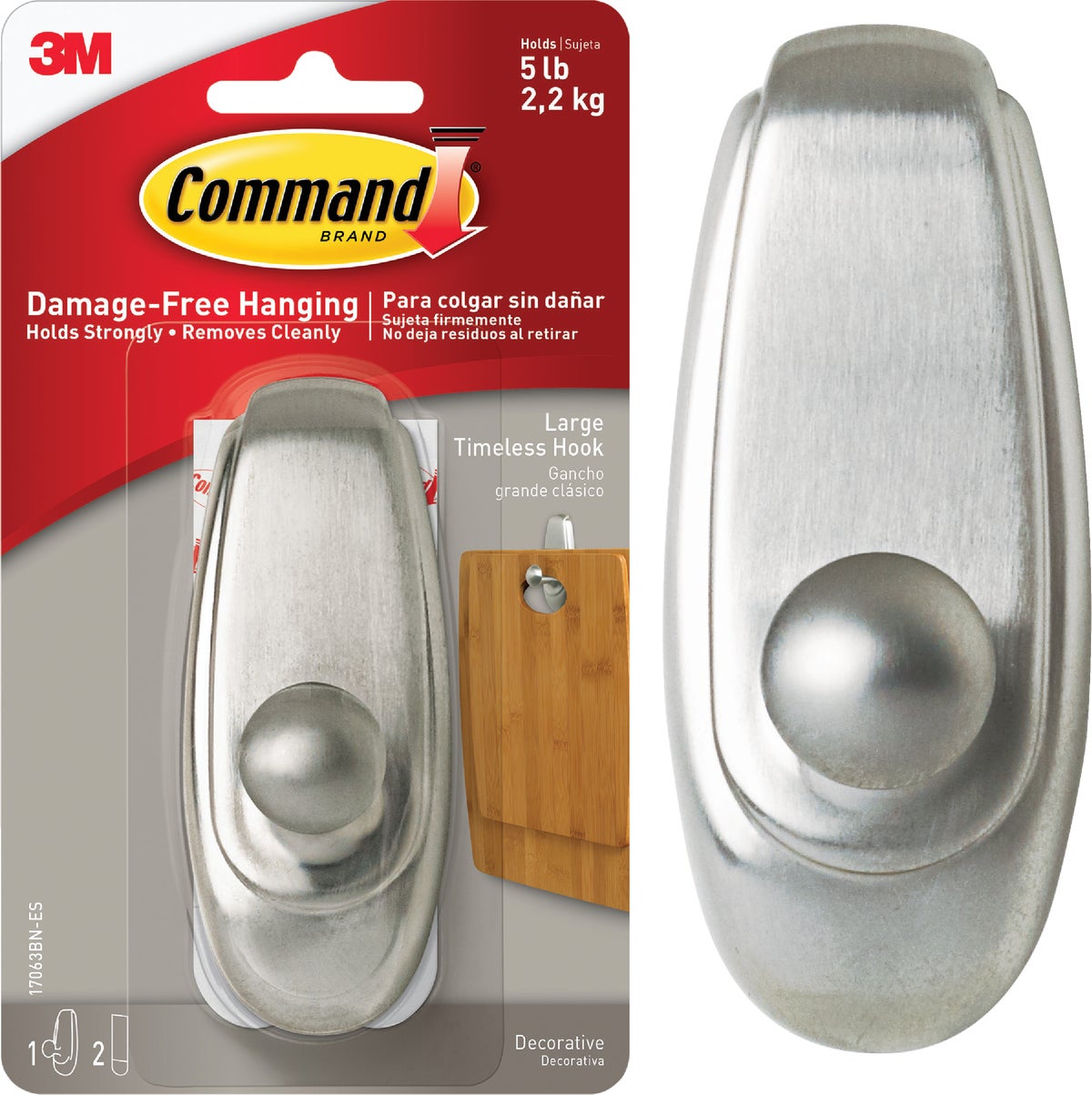 Command Metallic Timeless Adhesive Hook Metallic Brushed Nickel