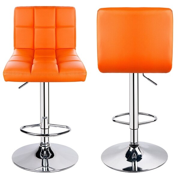 Bar Stools， Modern PU Leather Adjustable Swivel Bar Stool with Back， Set of 2 (Orange)