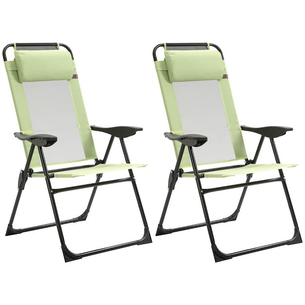 Outsunny Set Of 2 Portable Folding Recliner Outdoor Patio Chaise Lounge Chair With Adjustable Backrest