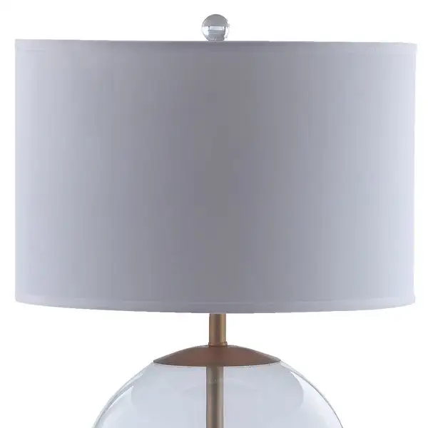 Drum Shade Metal Table Lamp with Glass Orb Accent， White and Brown