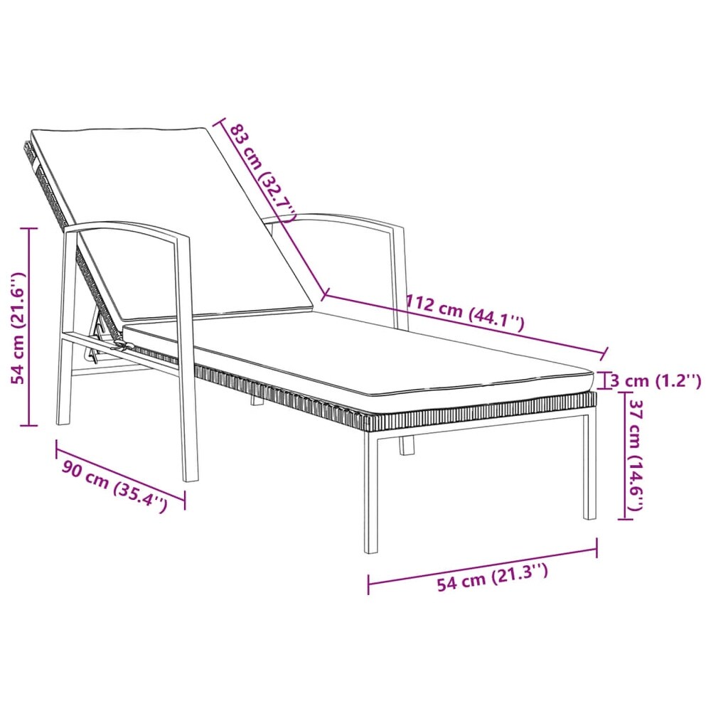 vidaXL Patio Lounge Chair Sunbed Outdoor Sunlounger with Cushion Poly Rattan   76.8\