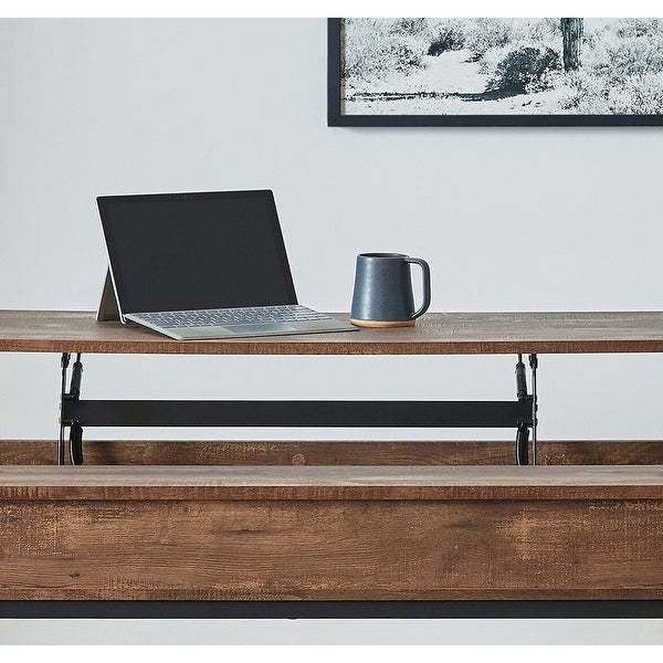 Lift Top Coffee Table with Hidden Storage in Brown Oak and Sandy Black