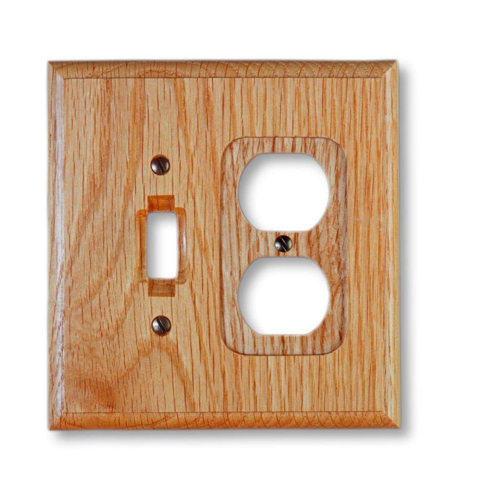 AMERELLE Carson 2 Gang 1-Toggle and 1-Duplex Wood Wall Plate - Light Oak 4025TD