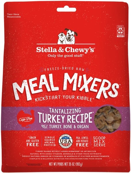 Stella and Chewy's Freeze Dried Grain Free Protein Rich Recipe Raw Tantalizing Turkey Meal Mixer Dog Food Topper， 35-oz bag