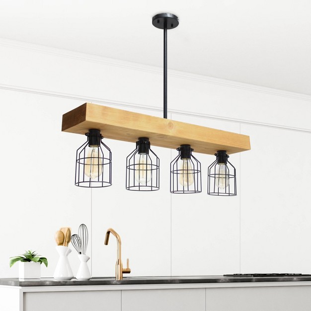 4 light Wood Beam Pendant Brown Lalia Home