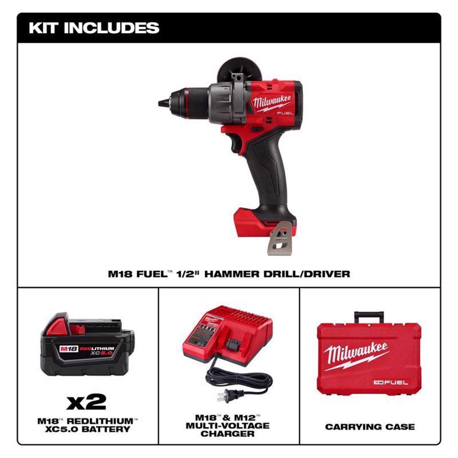 MW M18 FUEL 18 V 1/2 in. Brushless Cordless Hammer Drill Kit (Battery \u0026 Charger)