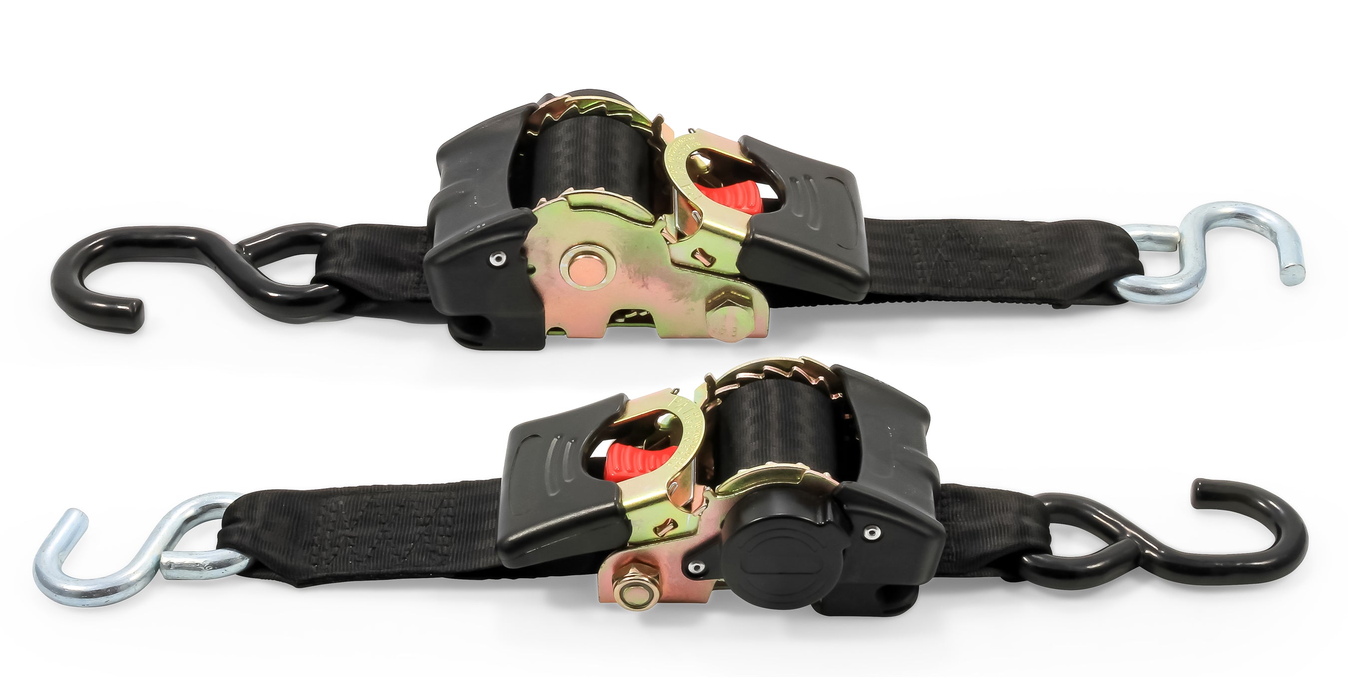 Camco Retractable Transom Tie Down Straps | Break Strength of 3,330lbs and Safe Working Load of 1,100lb | 2-Pack, Durable Polyester Webbing, Multicolor (50031)