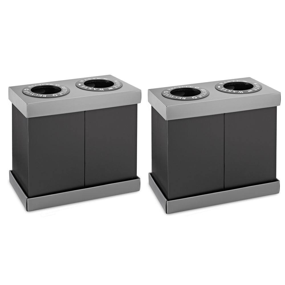 Alpine Industries 28 Gal. Black Plastic 2-Compartment Indoor Trash Can Recycling Bin (2-Pack) 471-02-BLK-2PK