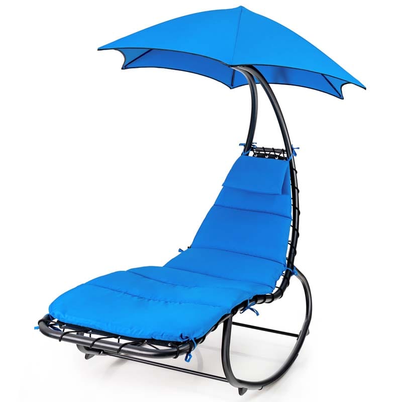 Full-Padded Hammock Chair Swing Patio Sun Lounger with Shade Canopy, Outdoor Chaise Lounge Hanging Chair for Pool Beach Deck