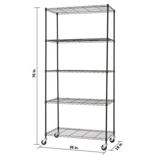 TRINITY EcoStorage Black 5-Tier Rolling Steel Wire Shelving Unit (36 in. W x 76 in. H x 18 in. D) TBFPB-0933