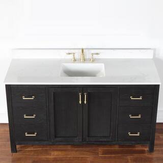 Altair Hadiya 60 in. W x 22 in. D x 34 in. H Bath Vanity in Black Oak with Carrara White Composite Stone Top 542060S-BO-AW-NM