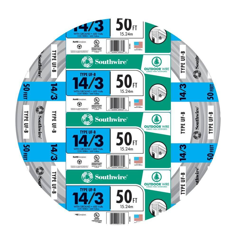 Southwire 50 ft. 143 Gray Solid CU UF-B WG Wire 13057522