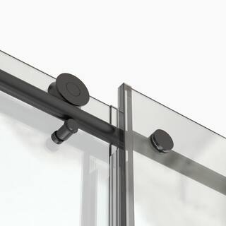 niveal Ruhr 60 in. W x 76 in. H Sliding Semi-Frameless Shower Door in Matte Black Finish with Clear Glass LU7051-7660MB