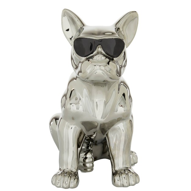 Ceramic Bulldog Sculpture With Sunglasses Silver Cosmoliving By Cosmopolitan